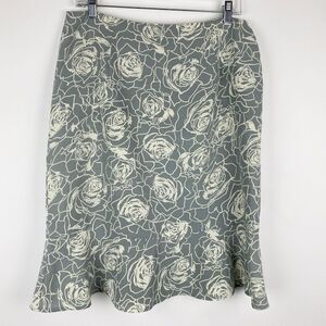 Tailor B Moss Gray Ivory‎ Rose Print Knee Length Tulip Hem Skirt Women Size 10